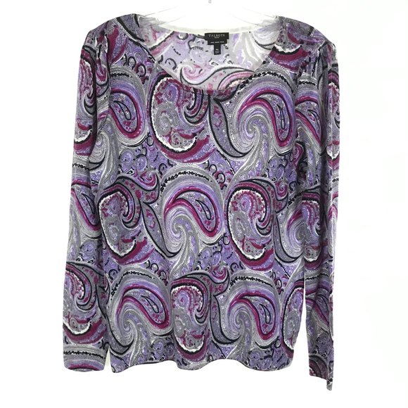 Womens Petite Size Medium PM Talbots Gathered Shoulder Wool Sweater in Paisley - Picture 2 of 4